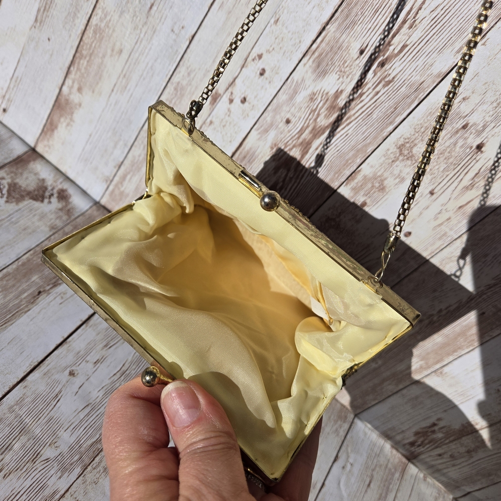 Vintage Gold Amber Beaded Evening Bag Clutch w/ Chain Strap Prom Wedding - Picture 11 of 12